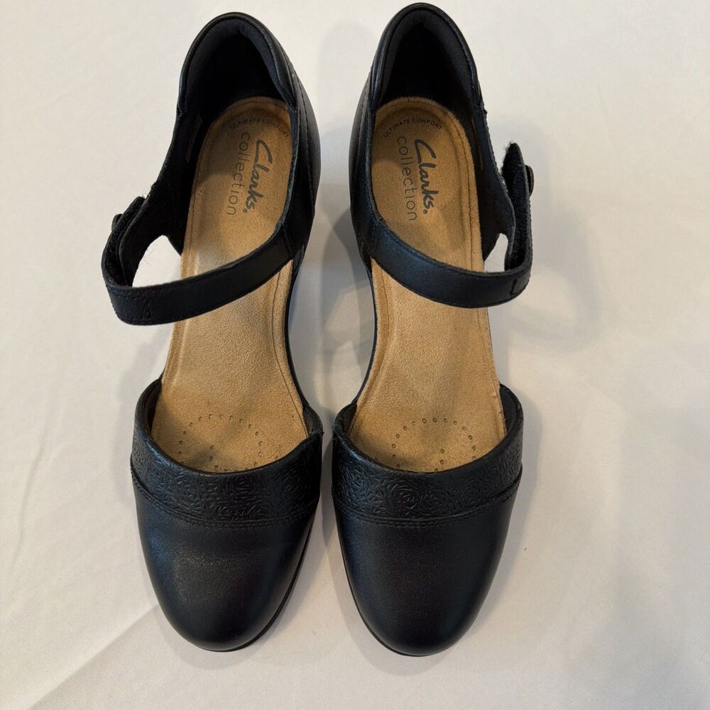 Clarks Womens Sz 9.5 US 41 EU Emily 2 Ketra Black Ankle Strap Heels 7730304 EUC - Picture 6 of 14